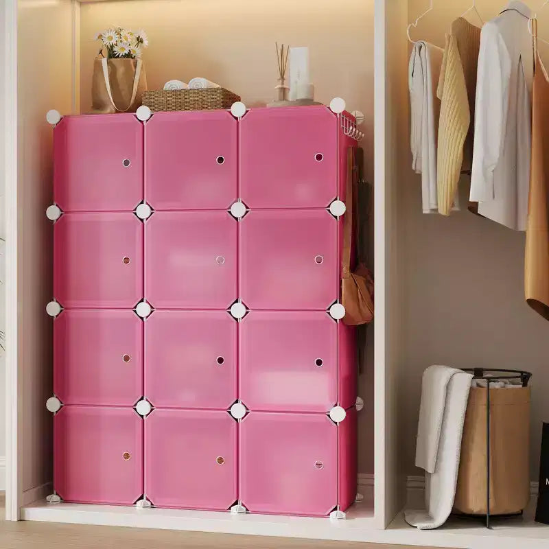 Modular Shoe Rack, Space-saving, 12 Stackable Cubes with Doors, 4-tier Stackable Portable Shoe Organizer, for Bedroom, Living Room