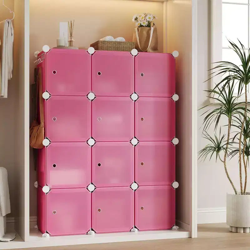 Modular Shoe Rack, Space-saving, 12 Stackable Cubes with Doors, 4-tier Stackable Portable Shoe Organizer, for Bedroom, Living Room