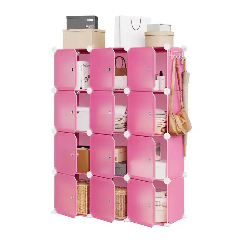 Modular Shoe Rack, Space-saving, 12 Stackable Cubes with Doors, 4-tier Stackable Portable Shoe Organizer, for Bedroom, Living Room