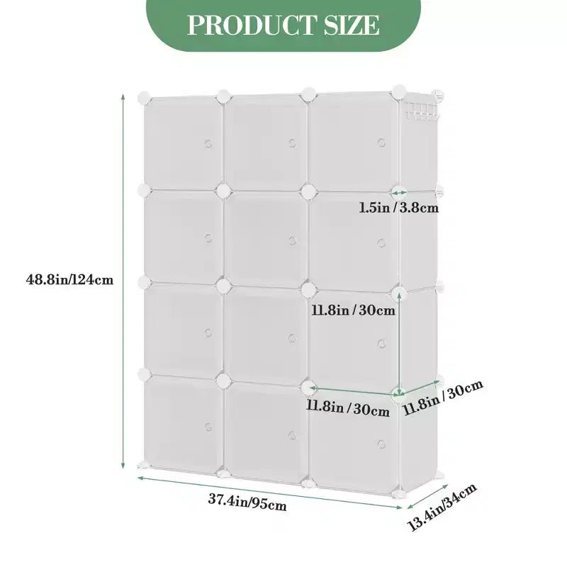 Modular Shoe Rack, Space-saving, 12 Stackable Cubes with Doors, 4-tier Stackable Portable Shoe Organizer, for Bedroom, Living Room