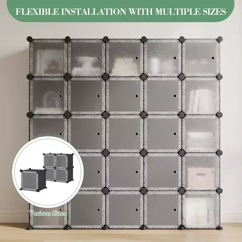 Modular Shoe Rack, Space-saving, 12 Stackable Cubes with Doors, 4-tier Stackable Portable Shoe Organizer, for Bedroom, Living Room