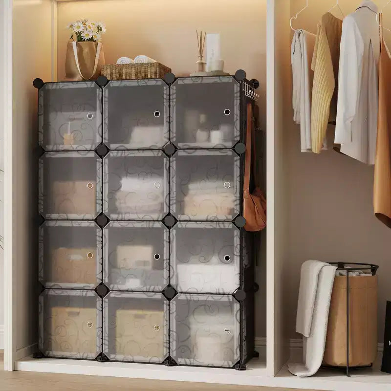 Scarpiera modulare salvaspazio 12 cubi impilabile con ante, organizer portatile a 4 livelli impilabile per scarpe, per camera da letto, soggiorno