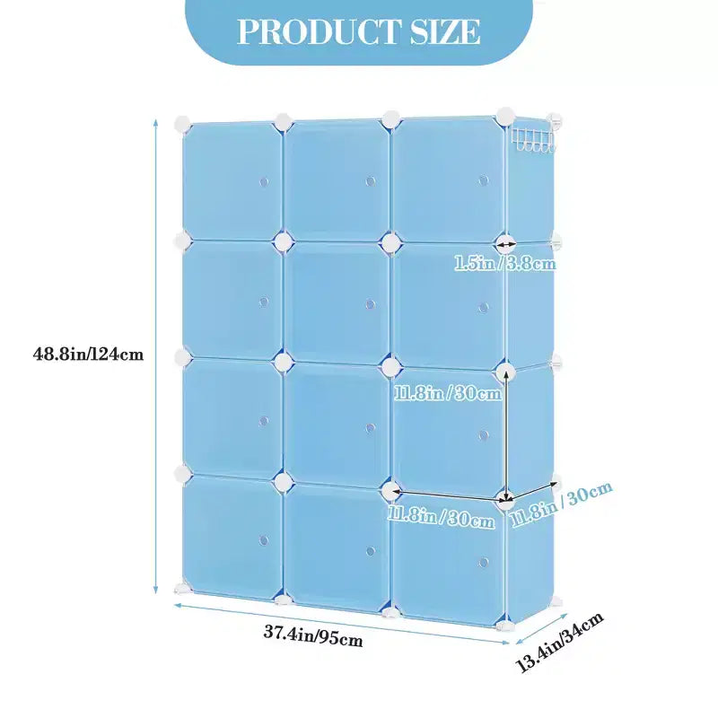 Modular Shoe Rack, Space-saving, 12 Stackable Cubes with Doors, 4-tier Stackable Portable Shoe Organizer, for Bedroom, Living Room