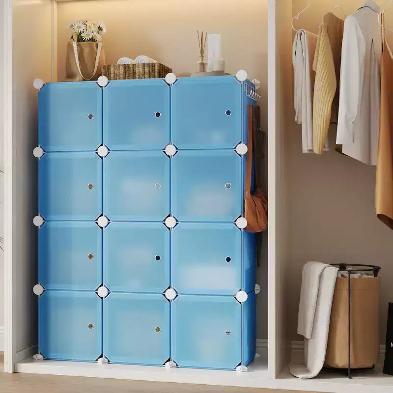 Modular Shoe Rack, Space-saving, 12 Stackable Cubes with Doors, 4-tier Stackable Portable Shoe Organizer, for Bedroom, Living Room