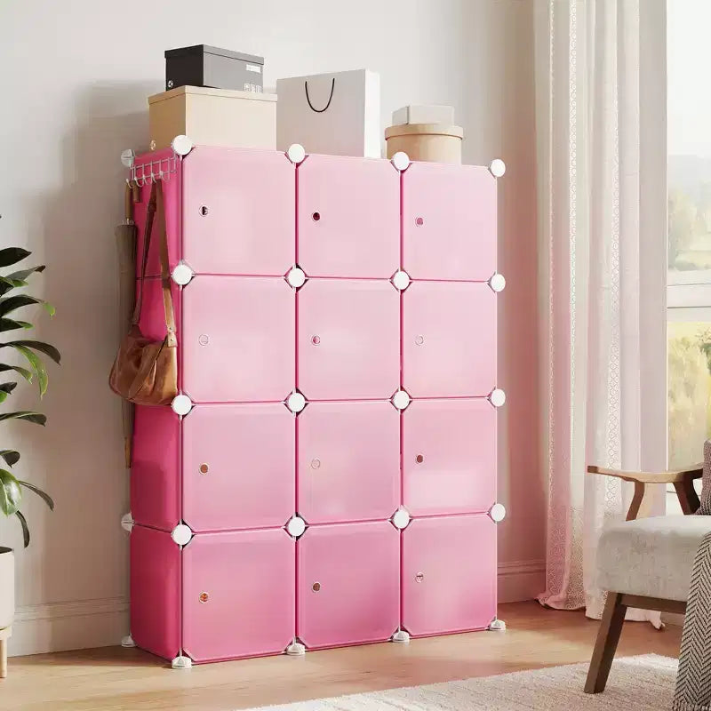Modular Shoe Rack, Space-saving, 12 Stackable Cubes with Doors, 4-tier Stackable Portable Shoe Organizer, for Bedroom, Living Room