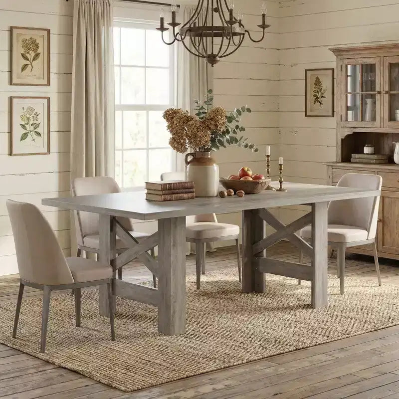 71 Farmhouse Dining Table for 6-8, Rectangular Wooden Kitchen Table with a Sturdy Trestle Base for Family Gatherings