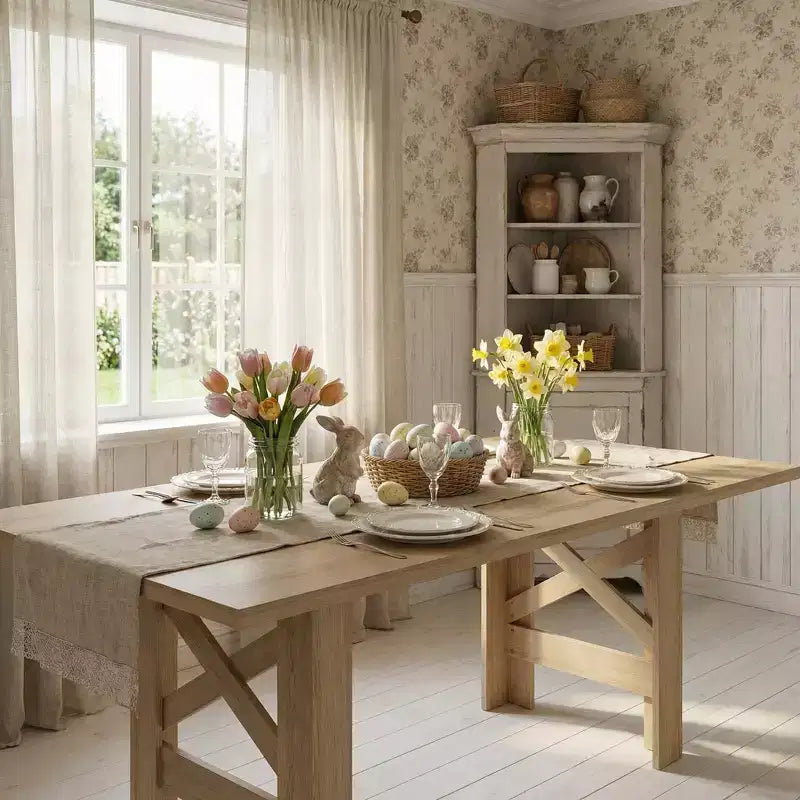 71 Farmhouse Dining Table for 6-8, Rectangular Wooden Kitchen Table with a Sturdy Trestle Base for Family Gatherings