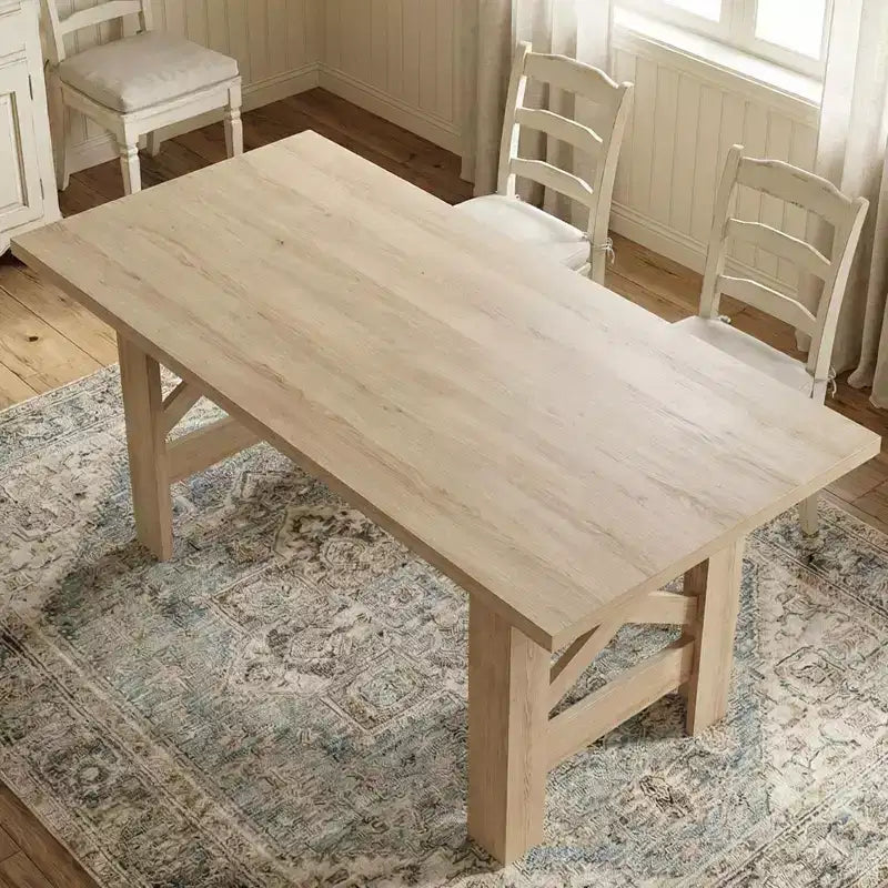 71 Farmhouse Dining Table for 6-8, Rectangular Wooden Kitchen Table with a Sturdy Trestle Base for Family Gatherings