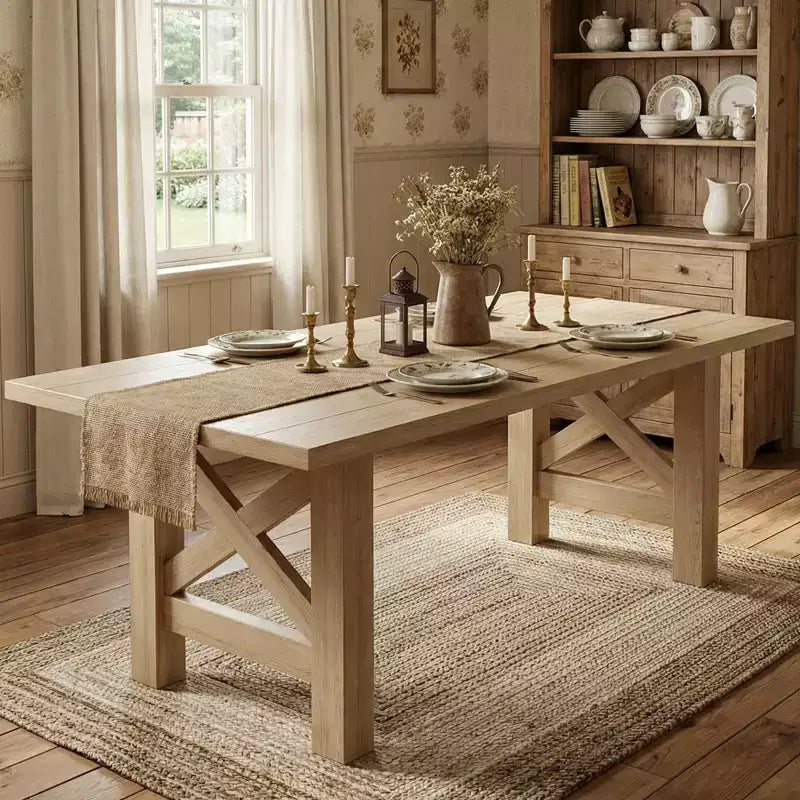 71 Farmhouse Dining Table for 6-8, Rectangular Wooden Kitchen Table with a Sturdy Trestle Base for Family Gatherings