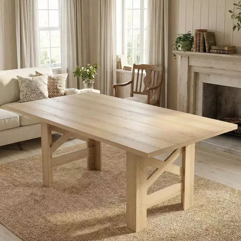71 Farmhouse Dining Table for 6-8, Rectangular Wooden Kitchen Table with a Sturdy Trestle Base for Family Gatherings