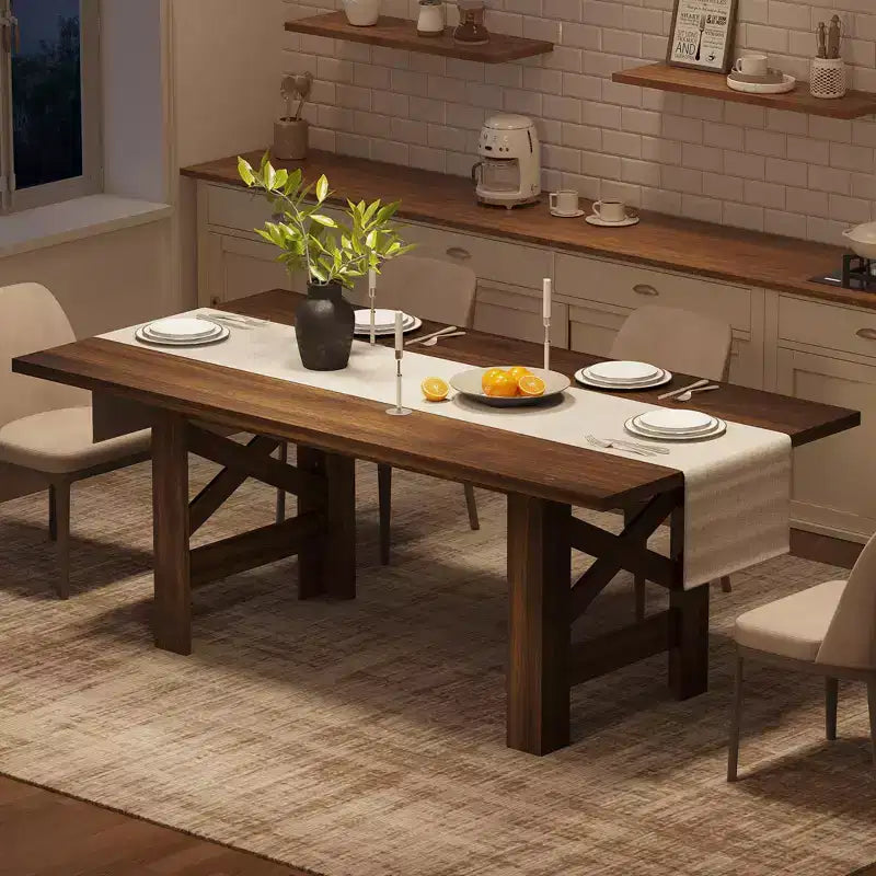 71 Farmhouse Dining Table for 6-8, Rectangular Wooden Kitchen Table with a Sturdy Trestle Base for Family Gatherings