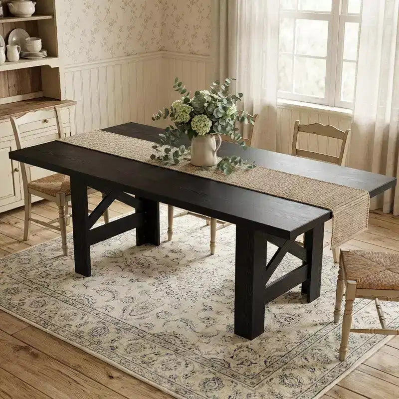 71 Farmhouse Dining Table for 6-8, Rectangular Wooden Kitchen Table with a Sturdy Trestle Base for Family Gatherings