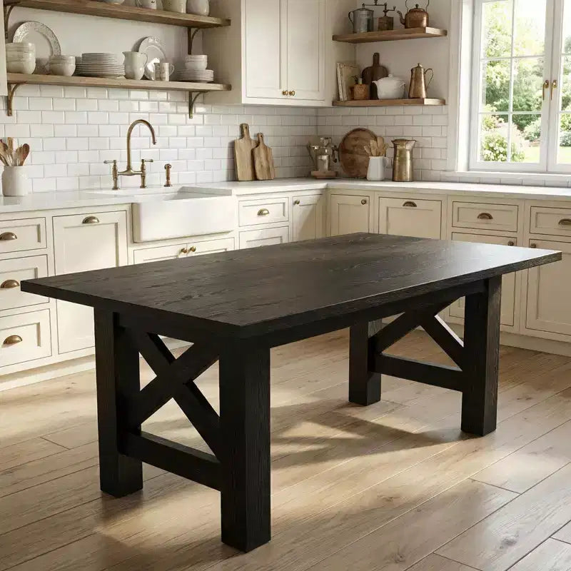 71 Farmhouse Dining Table for 6-8, Rectangular Wooden Kitchen Table with a Sturdy Trestle Base for Family Gatherings