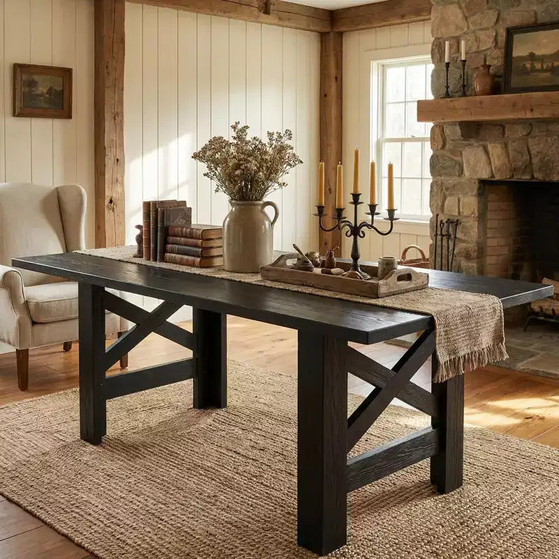 71 Farmhouse Dining Table for 6-8, Rectangular Wooden Kitchen Table with a Sturdy Trestle Base for Family Gatherings