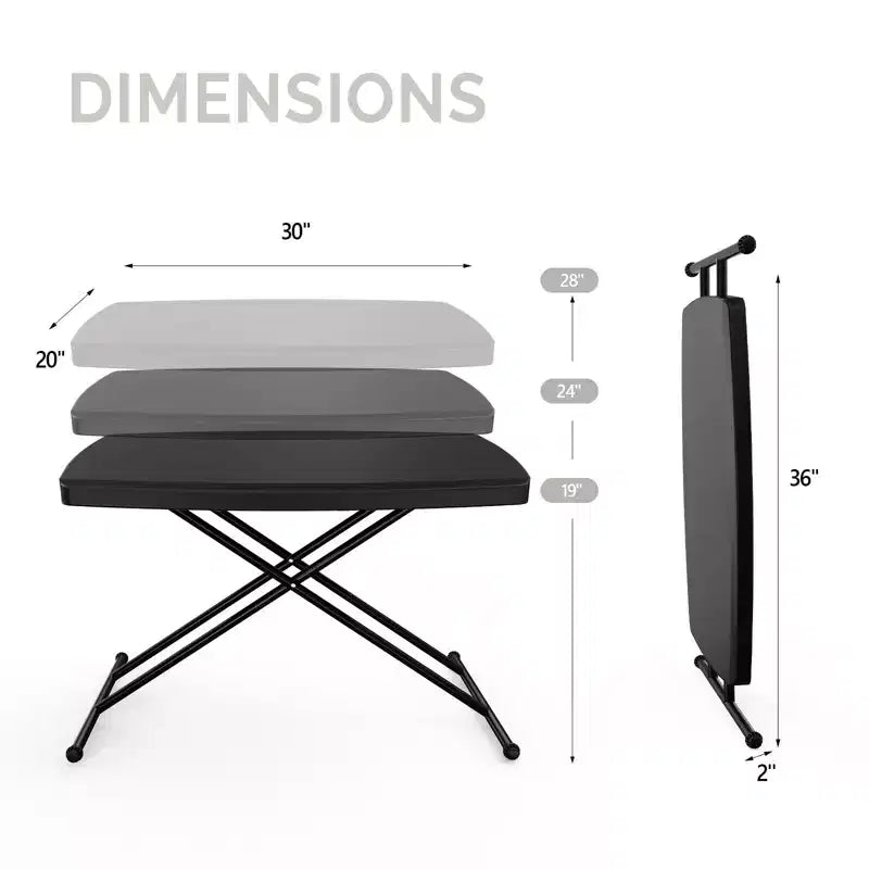 Tavolo pieghevole in plastica nero per patio da 76 cm, regolabile in altezza