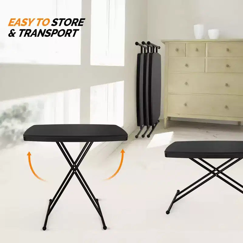 Tavolo pieghevole in plastica nero per patio da 76 cm, regolabile in altezza