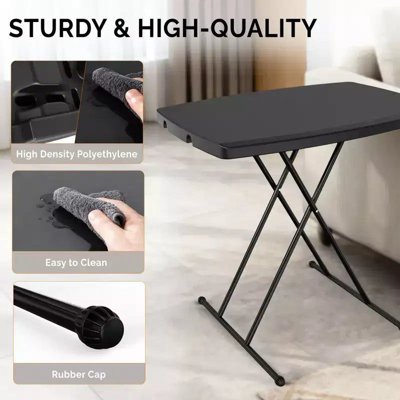Tavolo pieghevole in plastica nero per patio da 76 cm, regolabile in altezza
