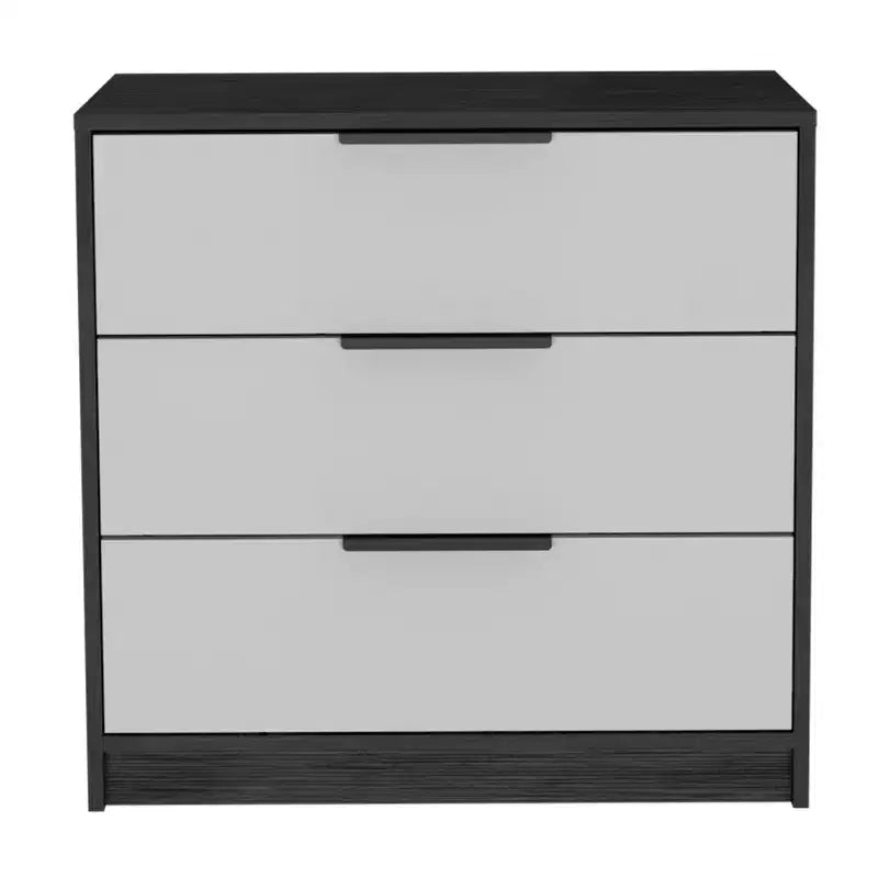 Cassettiera a 3 cassetti in legno lavorato, bianca e rovere fumé, da 28 pollici