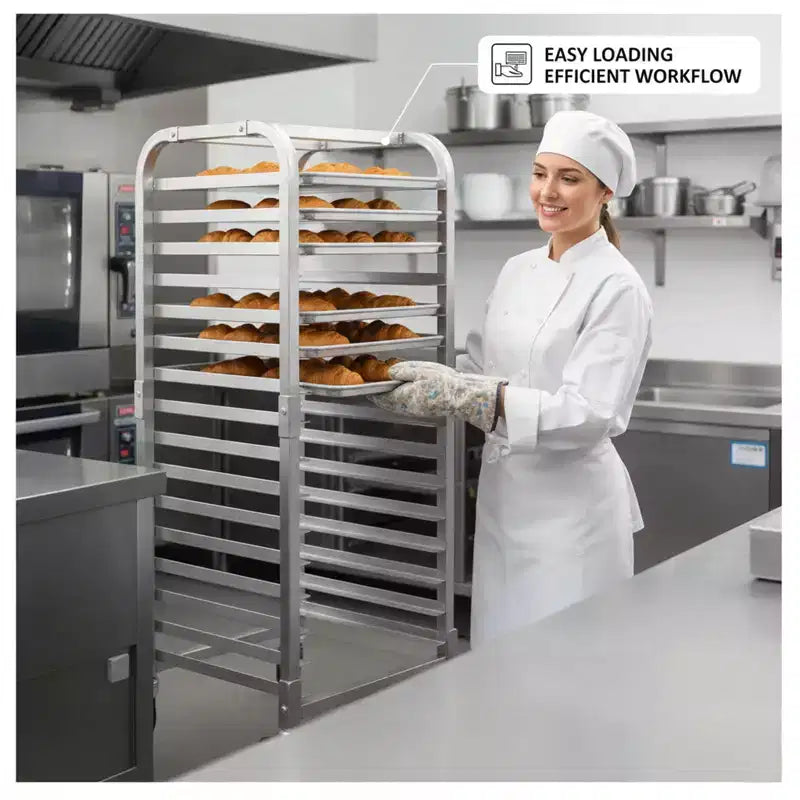 Aluminum Bun Pan Rack - Lockable Wheels Mobile Cooling Trolley - for Kitchen & Bakery