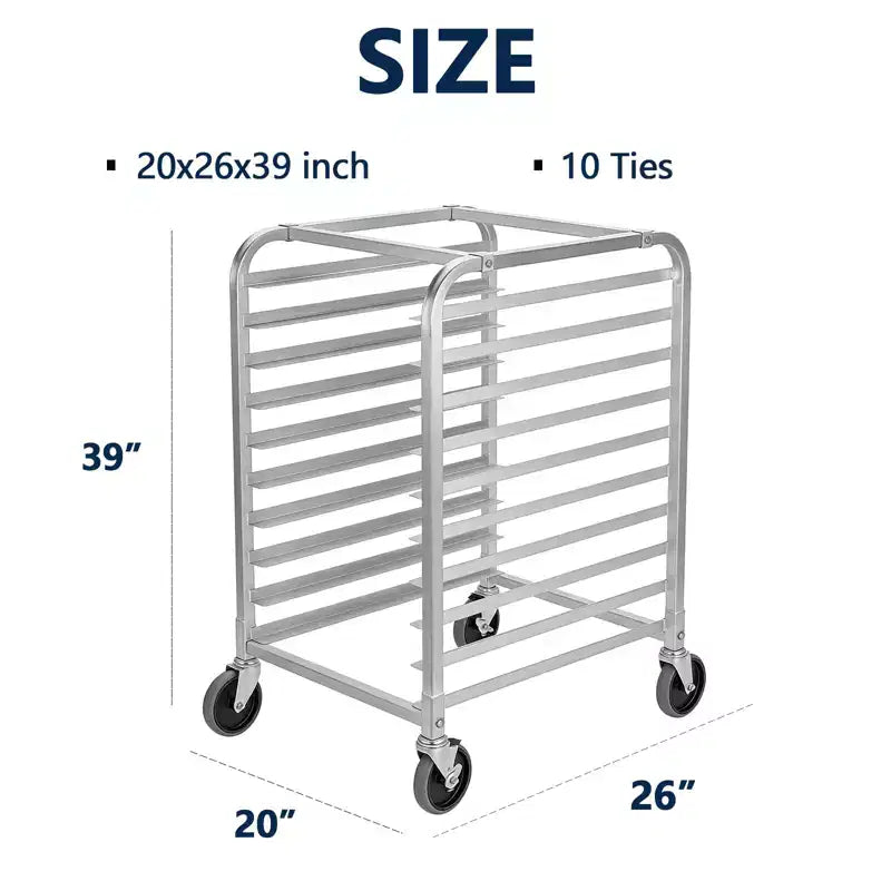 Aluminum Bun Pan Rack - Lockable Wheels Mobile Cooling Trolley - for Kitchen & Bakery