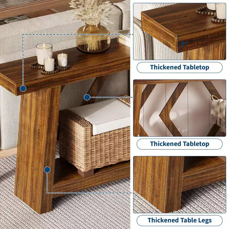 70.9 Entryway Console Table, 2 Tier Narrow Long Sofa Table, Wooden Behind Couch Table, Entry Foyer Table for Living Room, Hallway, Entrance, Brown