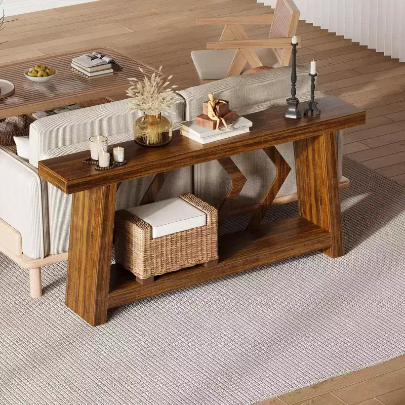 70.9 Entryway Console Table, 2 Tier Narrow Long Sofa Table, Wooden Behind Couch Table, Entry Foyer Table for Living Room, Hallway, Entrance, Brown