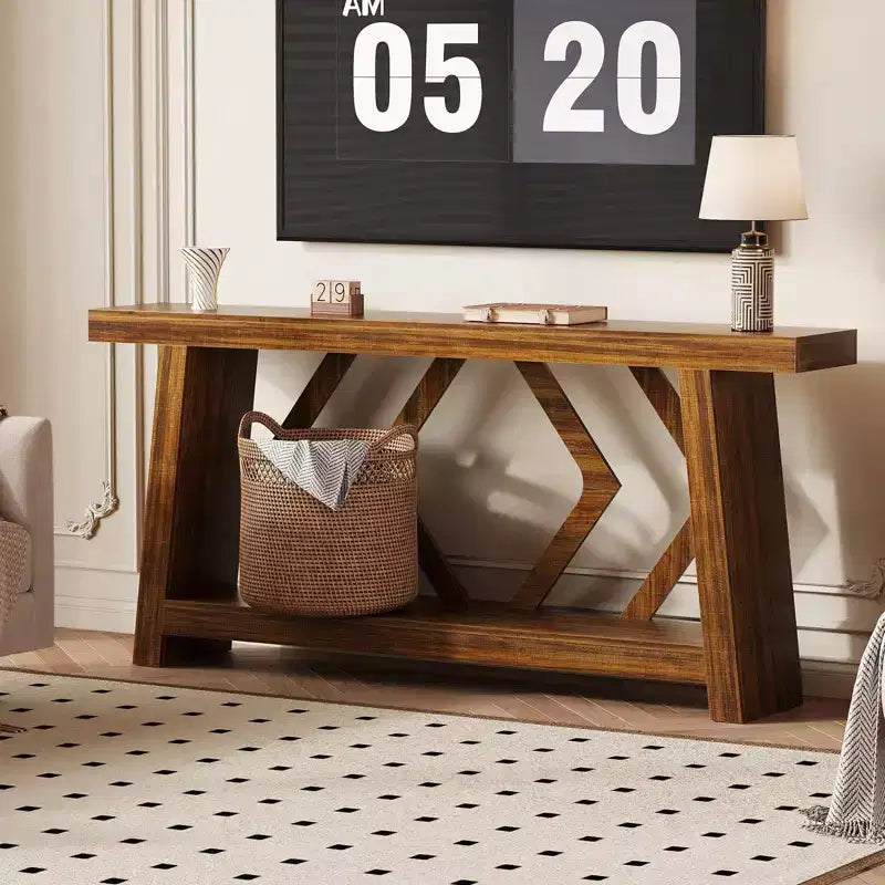 70.9 Entryway Console Table, 2 Tier Narrow Long Sofa Table, Wooden Behind Couch Table, Entry Foyer Table for Living Room, Hallway, Entrance, Brown