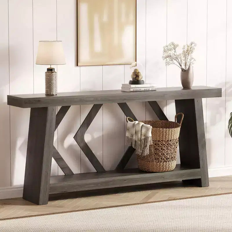 70.9 Entryway Console Table, 2 Tier Narrow Long Sofa Table, Wooden Behind Couch Table, Entry Foyer Table for Living Room, Hallway, Entrance, Brown