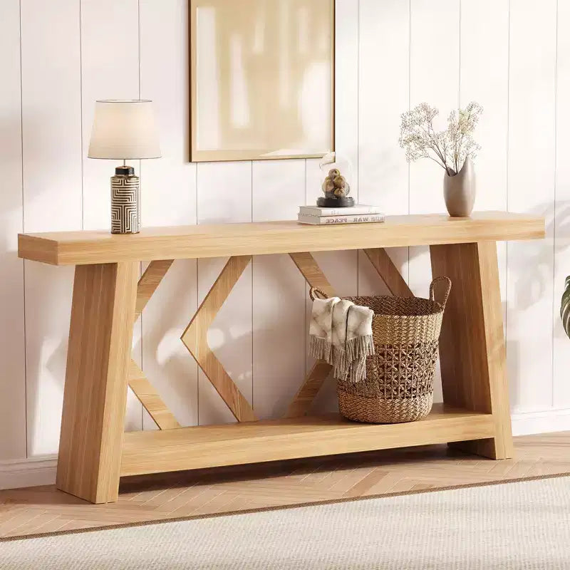 70.9 Entryway Console Table, 2 Tier Narrow Long Sofa Table, Wooden Behind Couch Table, Entry Foyer Table for Living Room, Hallway, Entrance, Brown