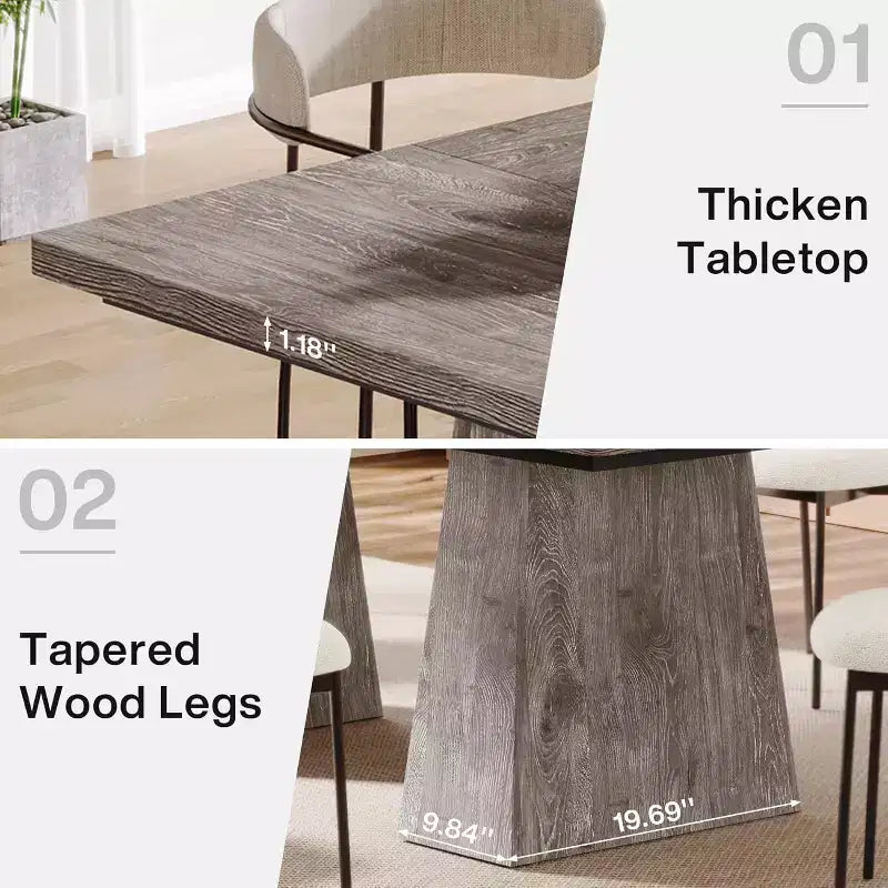 Lantine Dining Table for 6, Farmhouse Wood Rectangular Kitchen Table with Double Pedestal, 63 L x 31.5 W x 30 H, Grey