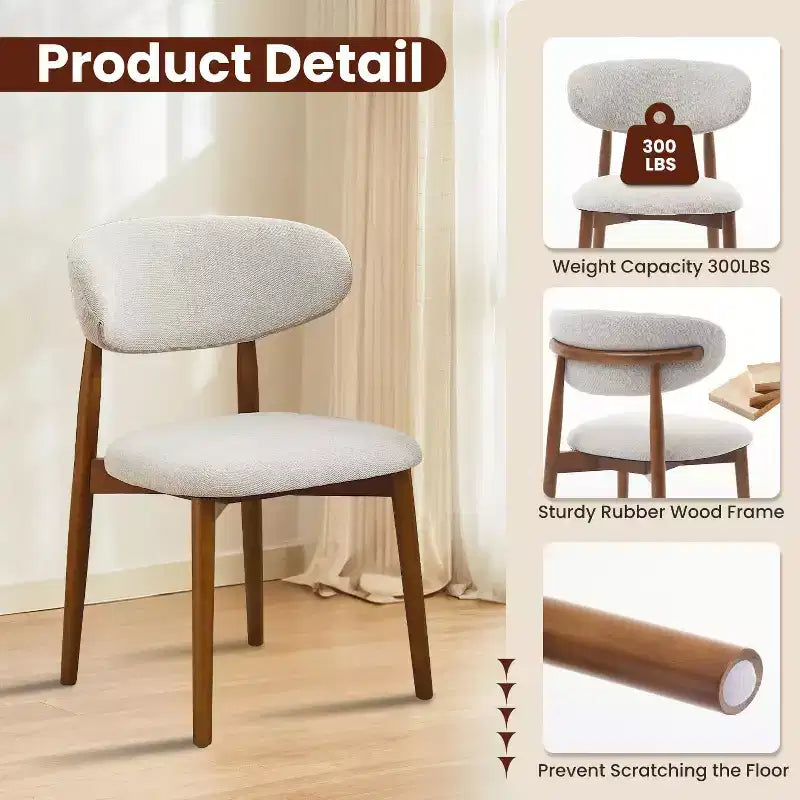 Set of 2 Superior Comfort Wooden Dining Chairs, Linen Upholstered Seat Coffee Legs Stylish Design, Ideal for Kitchen Dining Room Bedroom