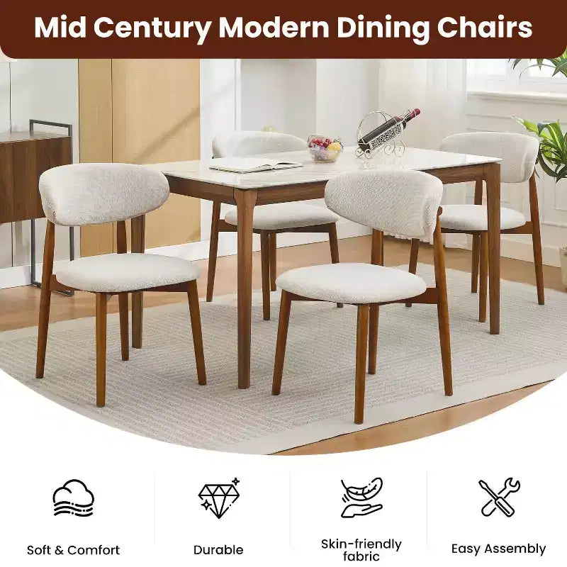 Set of 2 Superior Comfort Wooden Dining Chairs, Linen Upholstered Seat Coffee Legs Stylish Design, Ideal for Kitchen Dining Room Bedroom