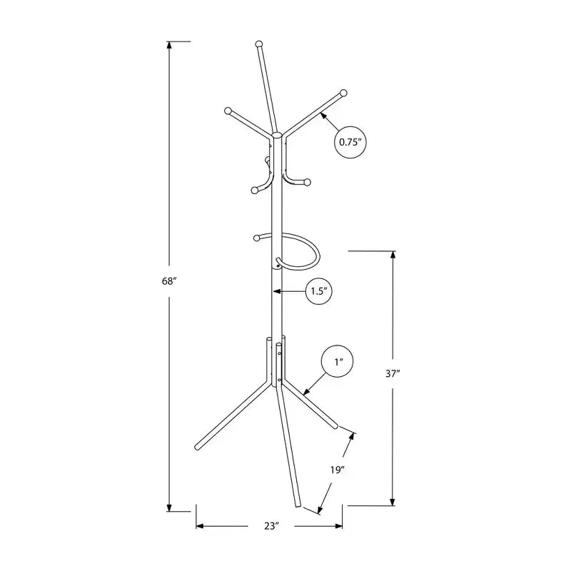 68 Metal Coat Rack with Hanging Bar & 6 Hooks, Umbrella Holder