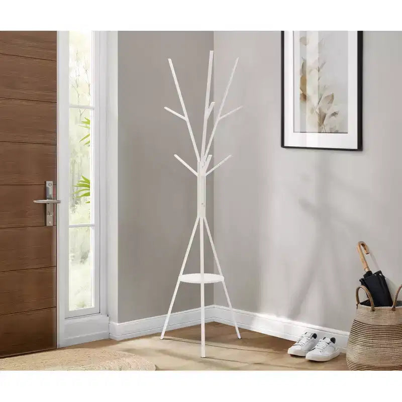 Clihome 72 Metal Coat Rack 6 Hooks Hall Tree with MDF Shelf Entryway Bedroom