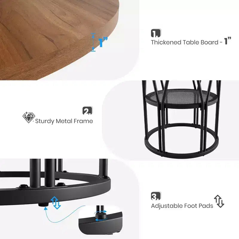 Round Dinning Table for 4-6, 47 Circle Kitchen Table with Storage Shelf & Sturdy Metal Frame, Modern Dinner Table for Kitchen, Living Room, Office