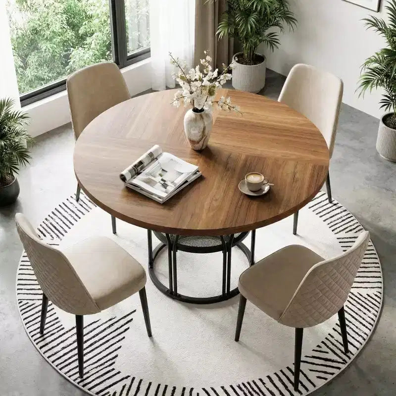 Round Dinning Table for 4-6, 47 Circle Kitchen Table with Storage Shelf & Sturdy Metal Frame, Modern Dinner Table for Kitchen, Living Room, Office