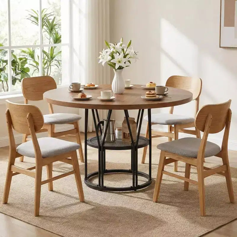 Round Dinning Table for 4-6, 47 Circle Kitchen Table with Storage Shelf & Sturdy Metal Frame, Modern Dinner Table for Kitchen, Living Room, Office