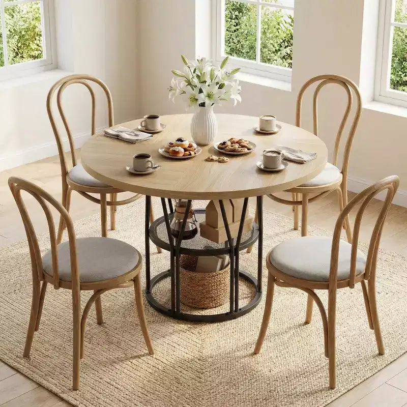 Round Dinning Table for 4-6, 47 Circle Kitchen Table with Storage Shelf & Sturdy Metal Frame, Modern Dinner Table for Kitchen, Living Room, Office