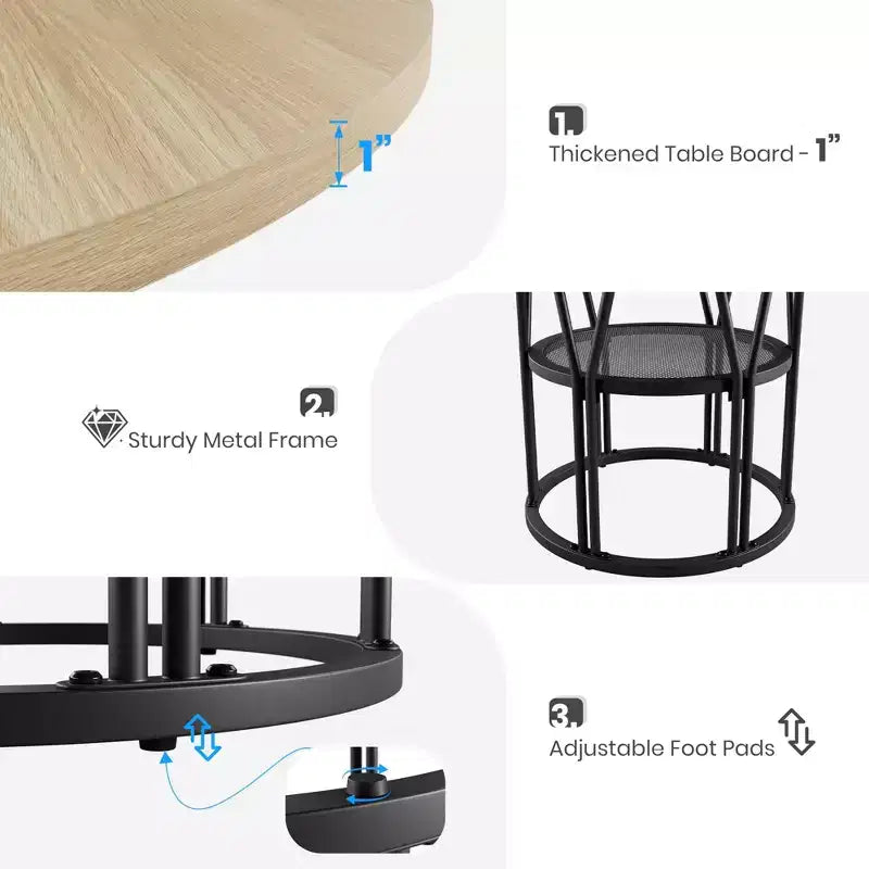 Round Dinning Table for 4-6, 47 Circle Kitchen Table with Storage Shelf & Sturdy Metal Frame, Modern Dinner Table for Kitchen, Living Room, Office
