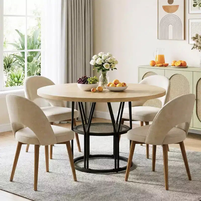 Round Dinning Table for 4-6, 47 Circle Kitchen Table with Storage Shelf & Sturdy Metal Frame, Modern Dinner Table for Kitchen, Living Room, Office