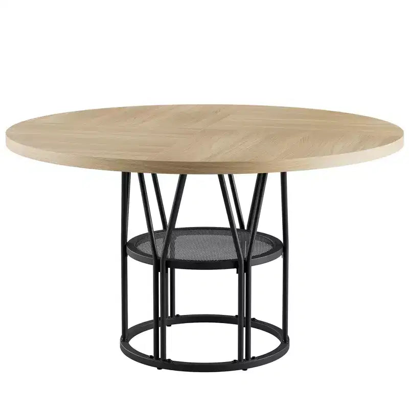 Round Dinning Table for 4-6, 47 Circle Kitchen Table with Storage Shelf & Sturdy Metal Frame, Modern Dinner Table for Kitchen, Living Room, Office