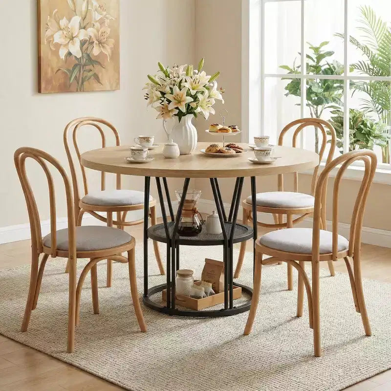 Round Dinning Table for 4-6, 47 Circle Kitchen Table with Storage Shelf & Sturdy Metal Frame, Modern Dinner Table for Kitchen, Living Room, Office