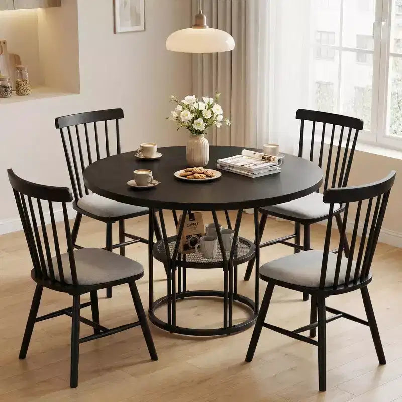 Round Dinning Table for 4-6, 47 Circle Kitchen Table with Storage Shelf & Sturdy Metal Frame, Modern Dinner Table for Kitchen, Living Room, Office