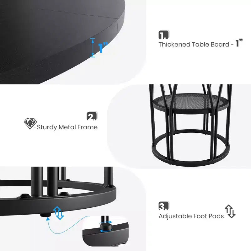 Round Dinning Table for 4-6, 47 Circle Kitchen Table with Storage Shelf & Sturdy Metal Frame, Modern Dinner Table for Kitchen, Living Room, Office