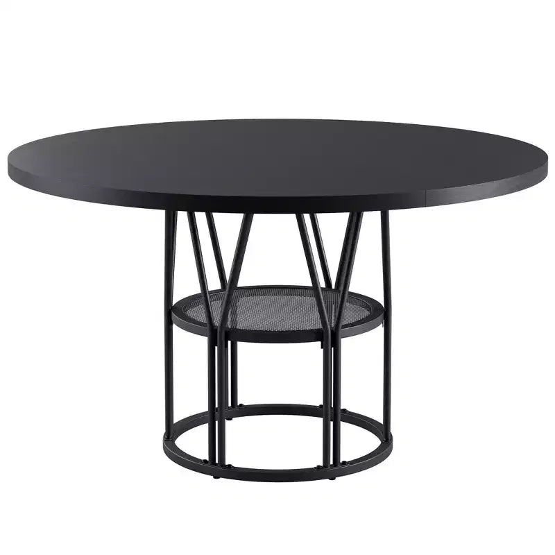 Round Dinning Table for 4-6, 47 Circle Kitchen Table with Storage Shelf & Sturdy Metal Frame, Modern Dinner Table for Kitchen, Living Room, Office