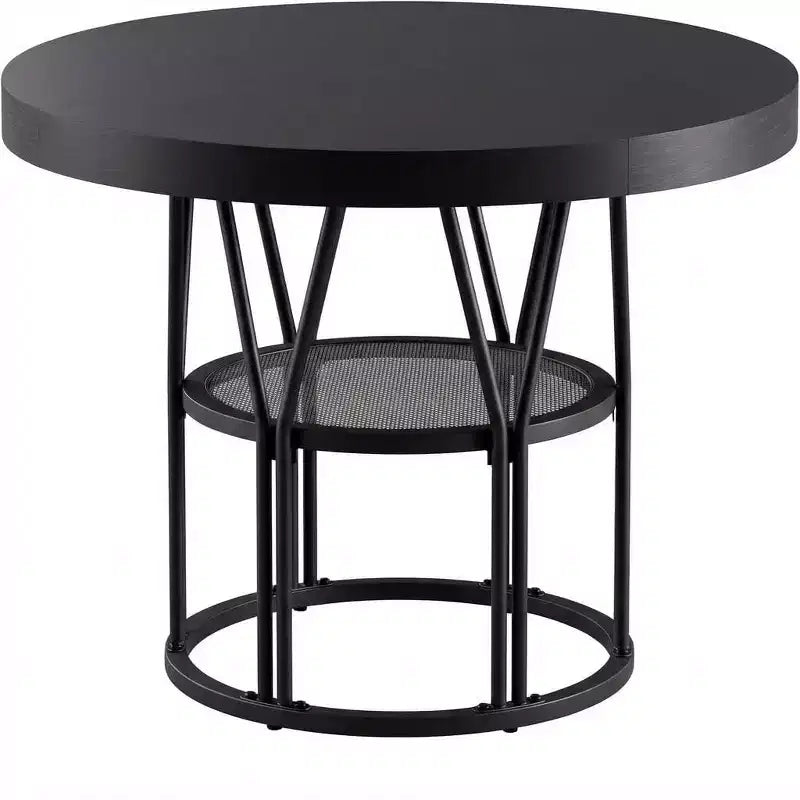 Round Dinning Table for 4-6, 47 Circle Kitchen Table with Storage Shelf & Sturdy Metal Frame, Modern Dinner Table for Kitchen, Living Room, Office