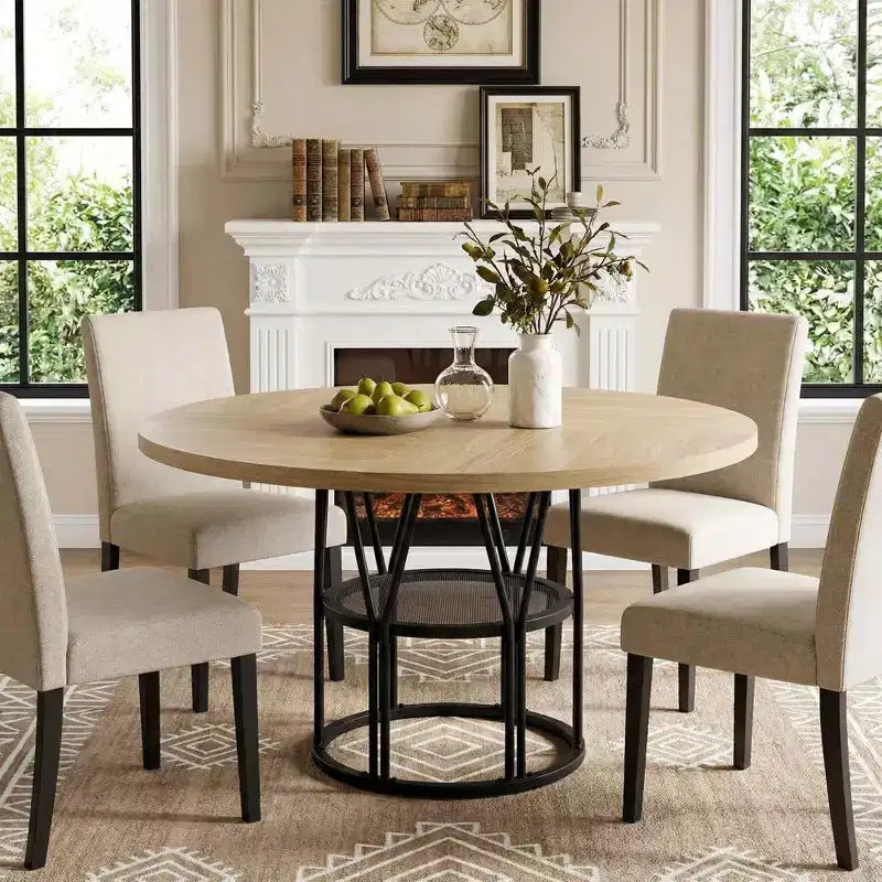 Round Dinning Table for 4-6, 47 Circle Kitchen Table with Storage Shelf & Sturdy Metal Frame, Modern Dinner Table for Kitchen, Living Room, Office