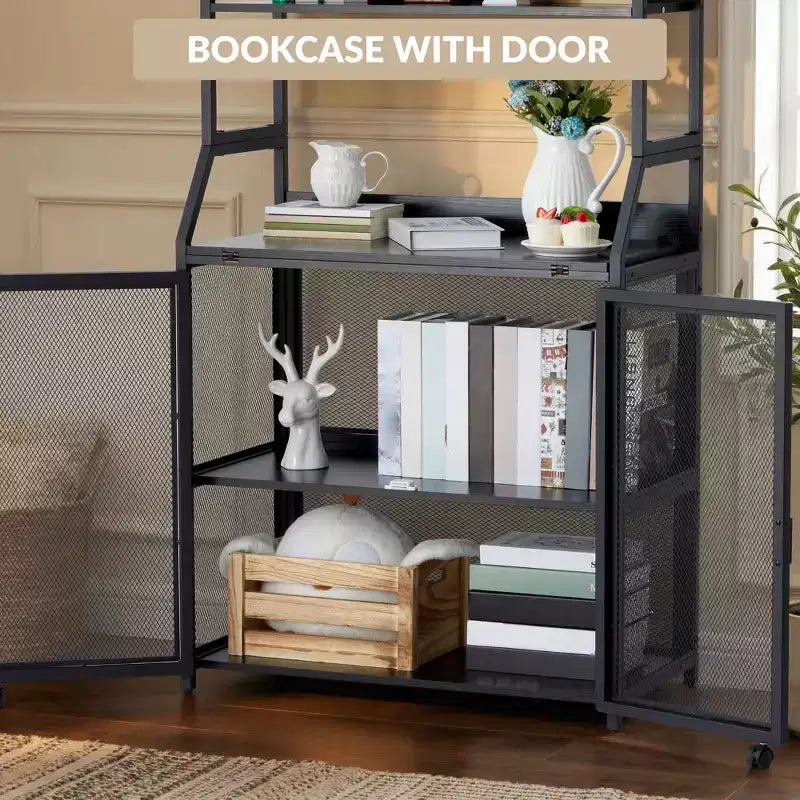 Bookshelf, Industrial Bookcase, Wooden Display Shelf with Metal Frame, Floorstanding Storage Shelving Unit for Bedroom, Living Room, Home Office