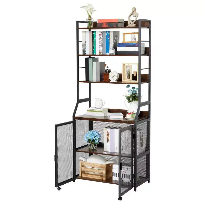Bookshelf, Industrial Bookcase, Wooden Display Shelf with Metal Frame, Floorstanding Storage Shelving Unit for Bedroom, Living Room, Home Office