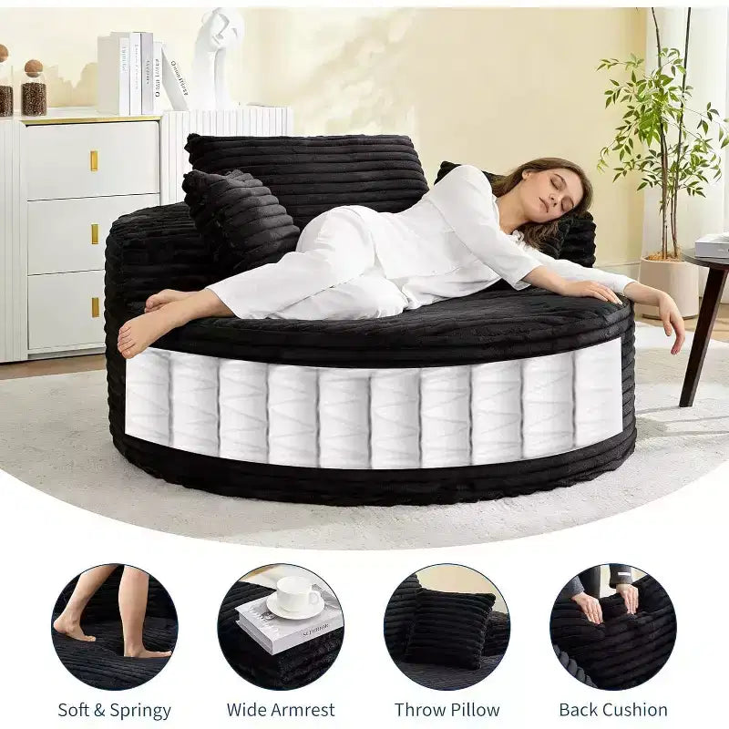55in Oversized Corduroy Chaise Lounge Chair, Deep Seat Boneless Cloud Couch with Pillows for Living Room Bedroom